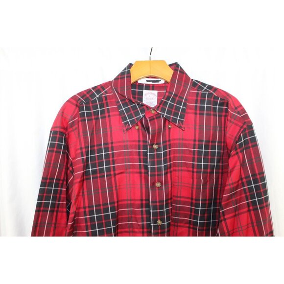 Brooks Brothers Mens Red Plaid Long Sleeve Cotton Button Down L - Picture 2 of 5